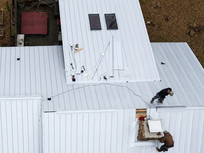 overhead view of a metal roof