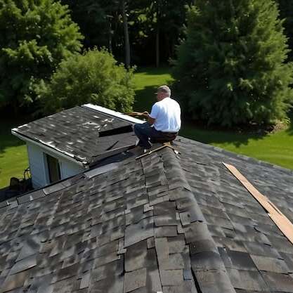 Roofer inspects his roof.