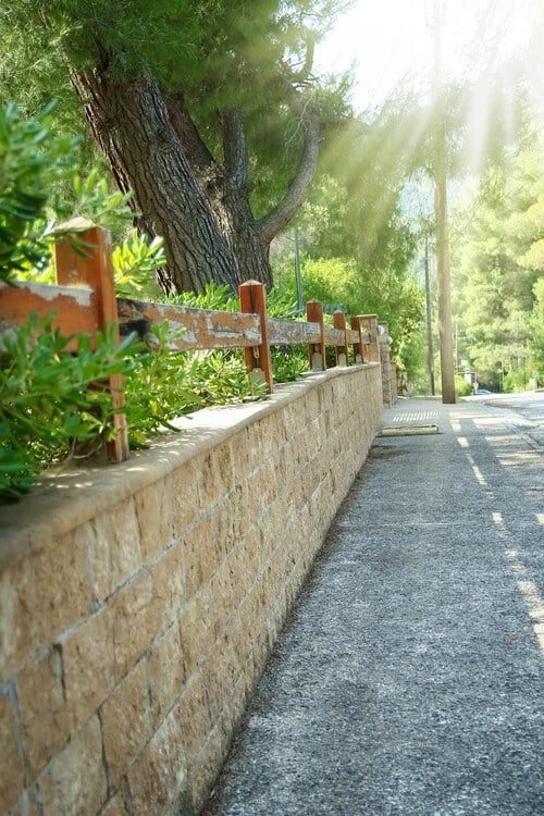 beautiful retaining wall in the park on nature background